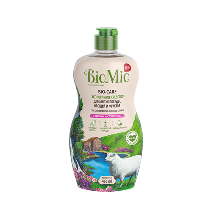 Экологичное средство BioMio для мытья посуды (в т.ч. детской), овощей и фруктов с эфирным маслом вербены, 450 мл