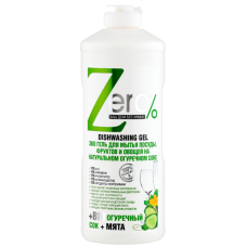 ZERO Гель для мытья посуды,фруктов и овощей на натуральном огуречном соке+мята, 500 мл