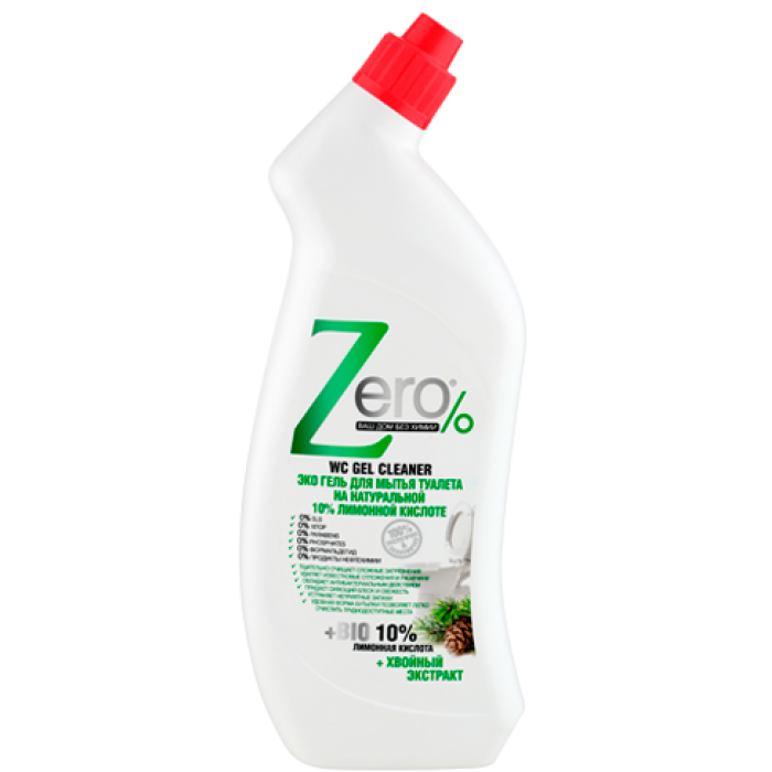ZERO Гель для мытья туалета на натур.100% лимонной кислоте+хвойный экстракт, 750 мл